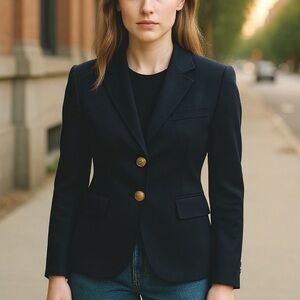 J crew factory womens blazer navy blue sz 2 preppy dark academia private school